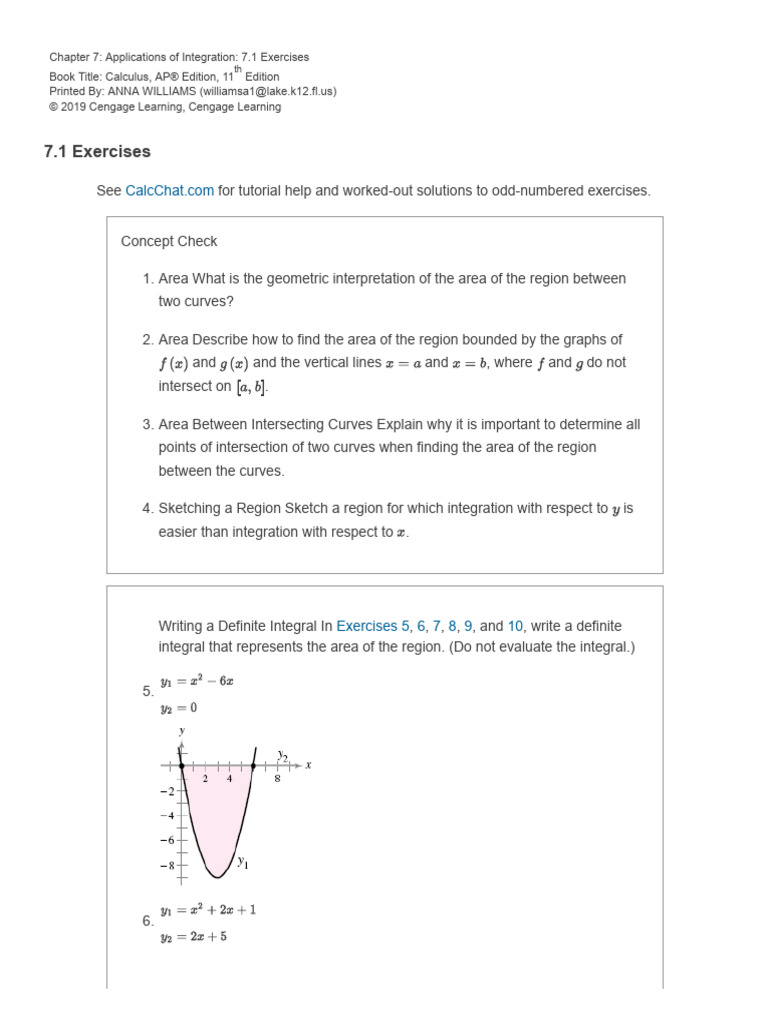 7.1 exercises | PDF | Integral | Area