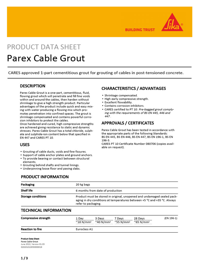 Parex Cable Grout Equvalent to SockFix Grout | PDF | Water | Pump
