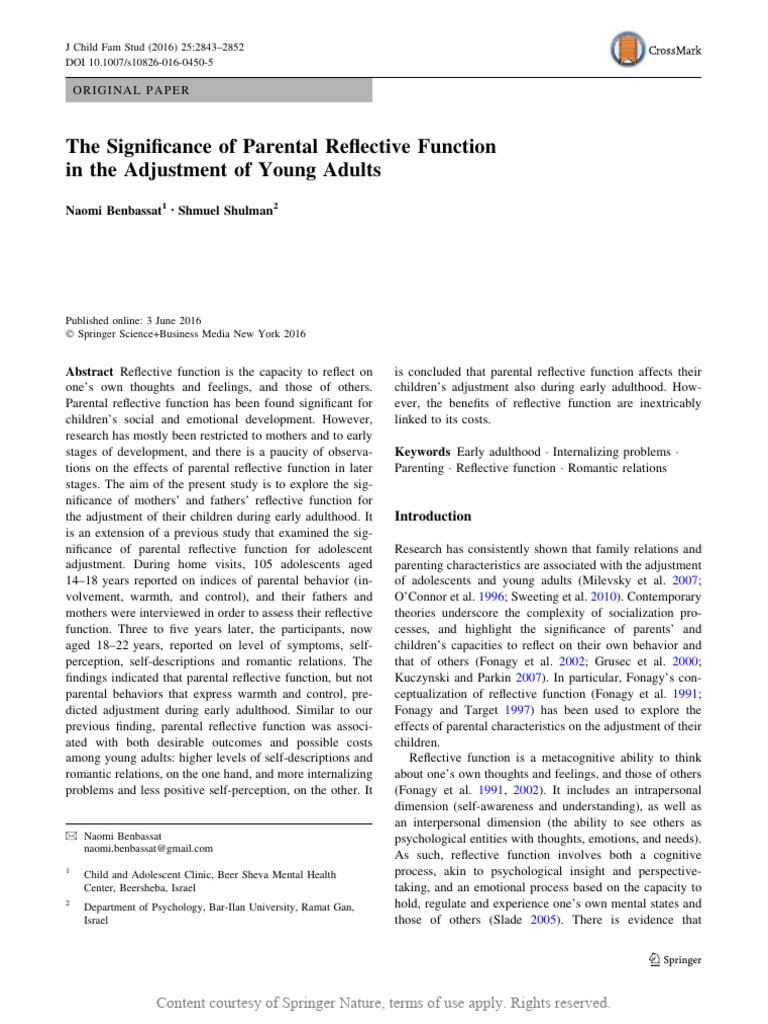 The Significance of Parental Reflective Function i | PDF | Parenting ...