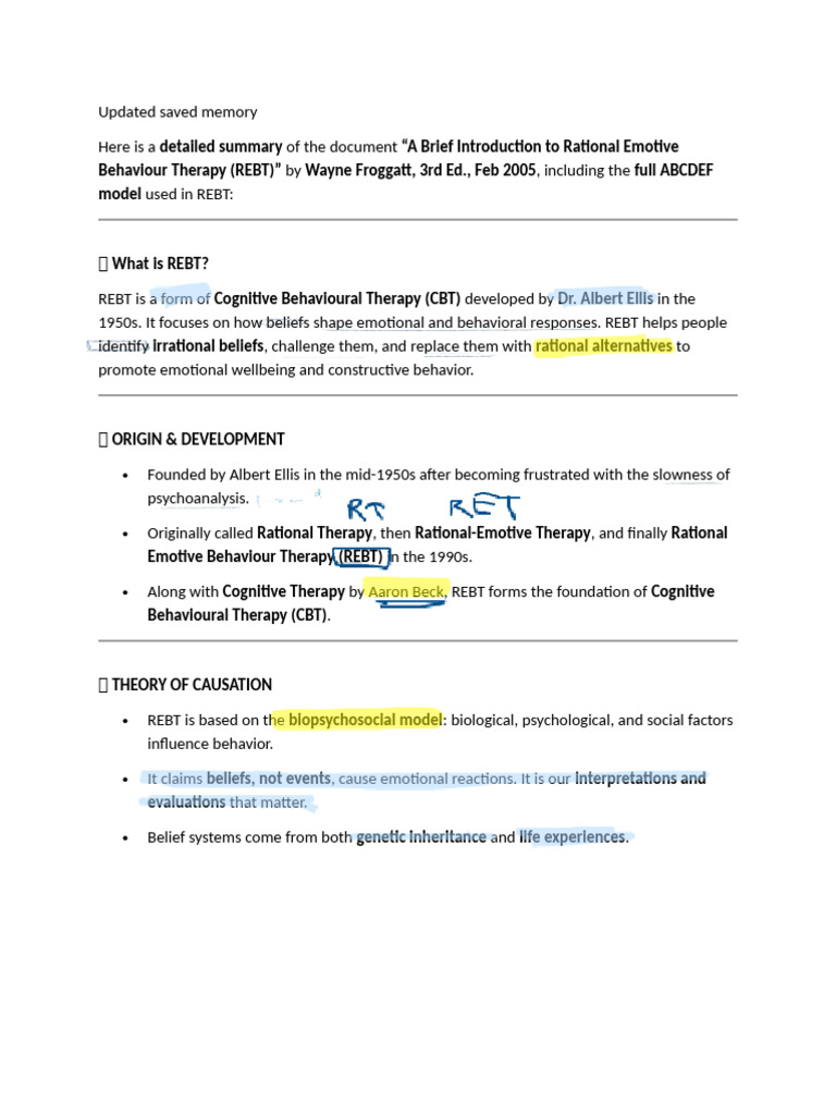 Rebt Notes | PDF | Rational Emotive Behavior Therapy | Psychology