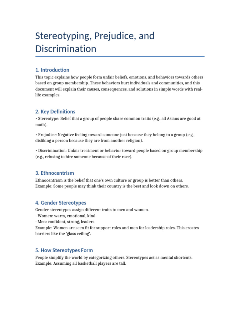 Stereotyping Prejudice Discrimination Notes | PDF | Stereotypes ...