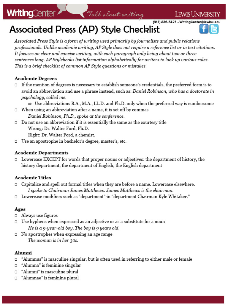 AP Style Checklist | PDF | Comma | Plural