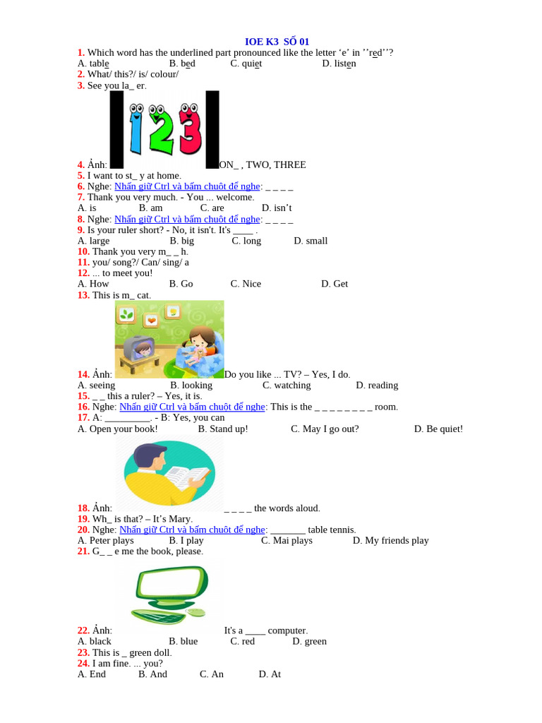 5 Đề Ioe Khối 3 | PDF