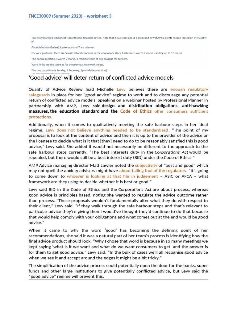 2023 WS3 Good Advice | PDF | Risk