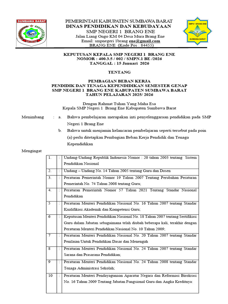SK Pembagian Tugas 2026 | PDF