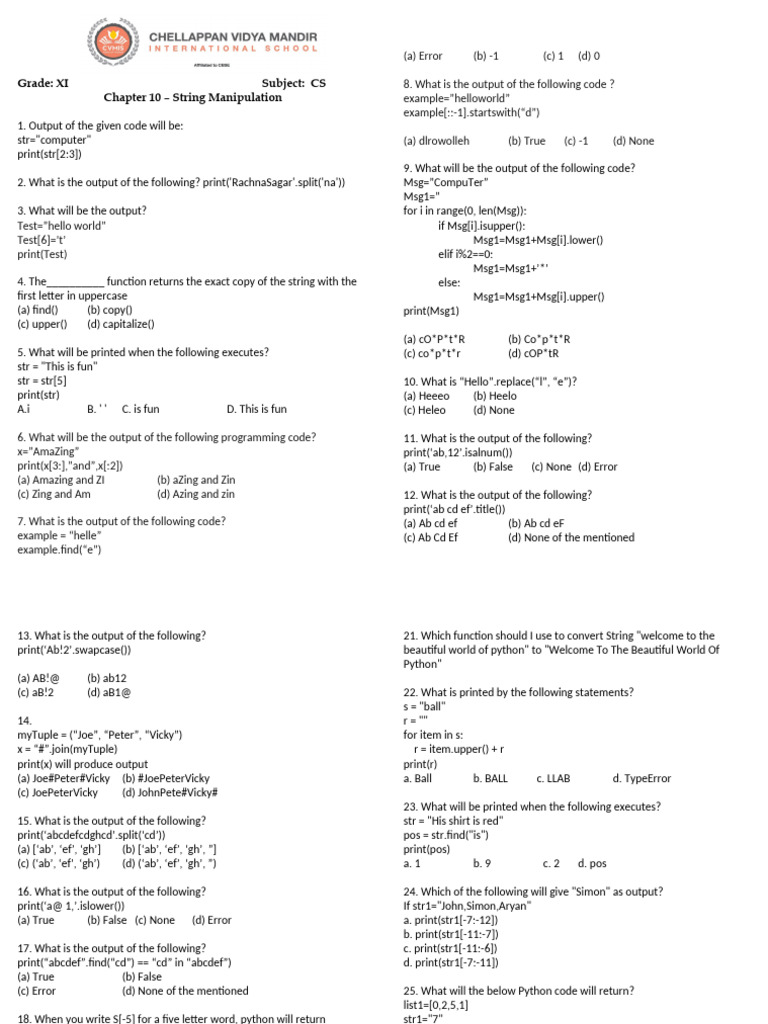 Chapter 10 - String Manipulation Worksheet | PDF | Chess Theory ...
