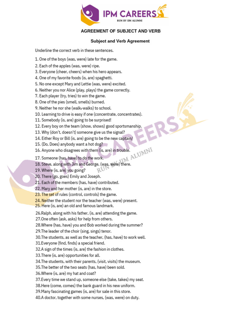 Subject Verb Agreement PDF | PDF