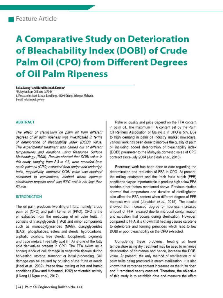A Comparative Study On Deterioration of Bleachability Index | PDF ...