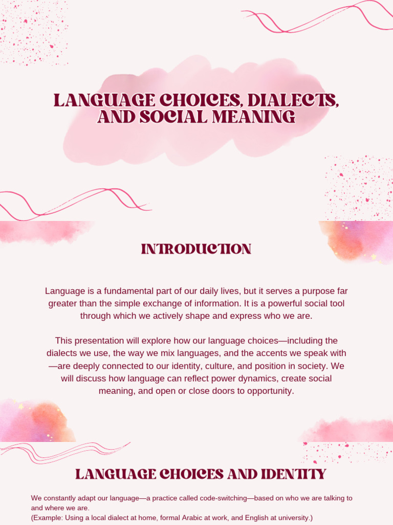 Language Choices, Dialects, And Social Meaning | PDF | Dialect | Accent ...