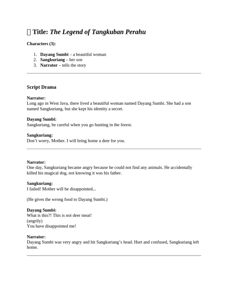 Contoh Script Drama The Legend of Tangkuban Perahu | PDF