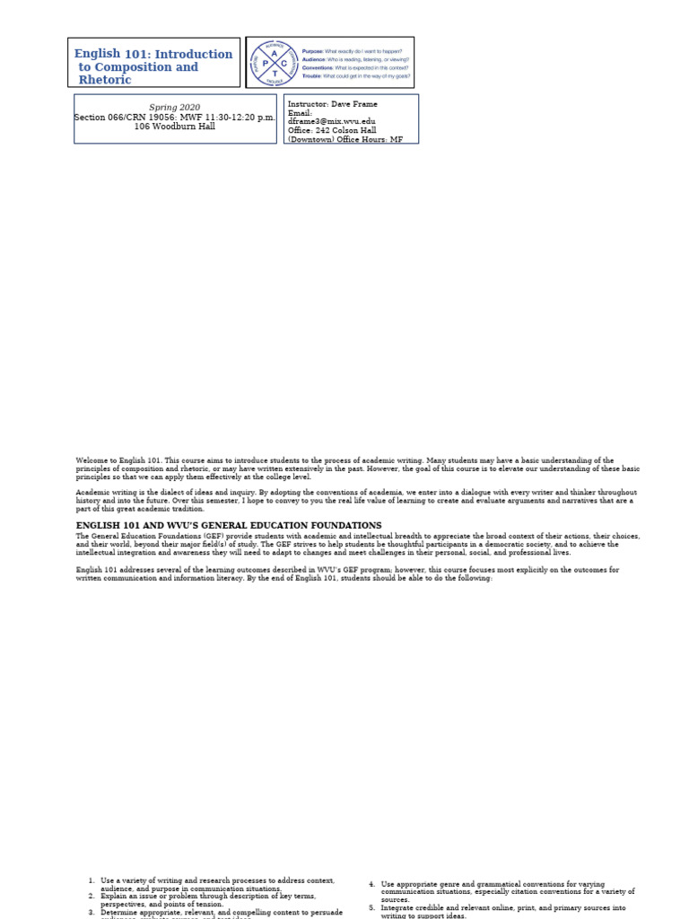 English 101 - Introduction To Rhetoric - Frame 2 | PDF | Plagiarism ...