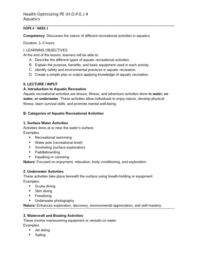 HOPE 4 Week 1 To 3 Modules | PDF | Underwater Diving | Sleep