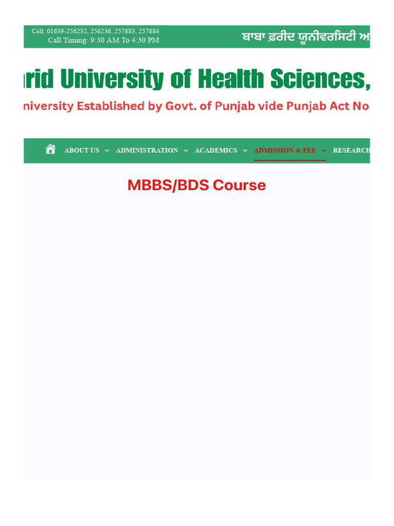 Mbbs-Bds Courses - Baba Farid University | PDF | Educational Stages ...