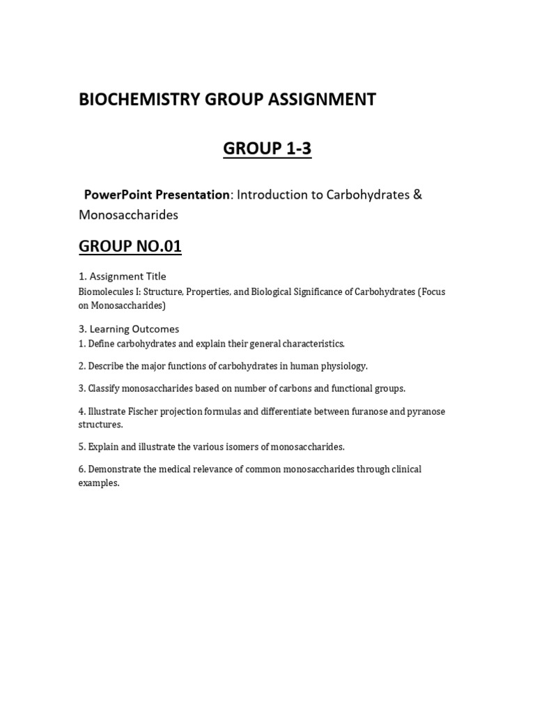 Biochemistry Assignment Group 1-3 | PDF | Carbohydrates | Polysaccharide