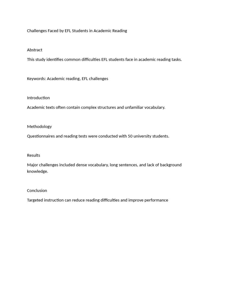 Challenges Faced by EFL Students in Academic Reading | PDF