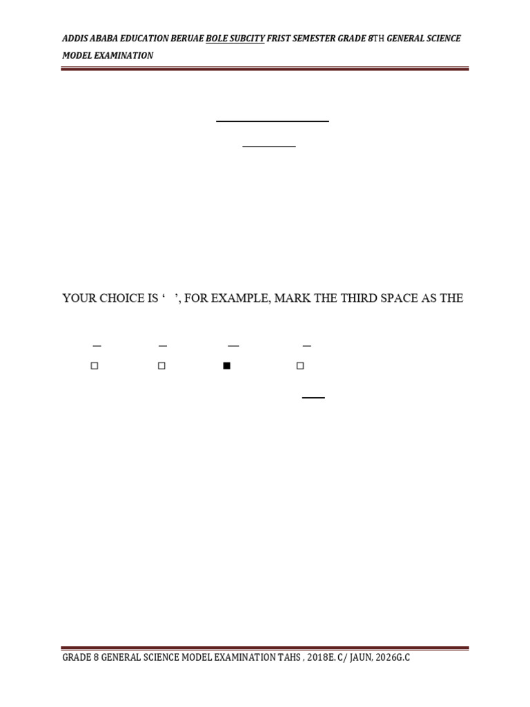 General Science Model Exam Grade 8 2018 | PDF | Chemical Substances | Oxide