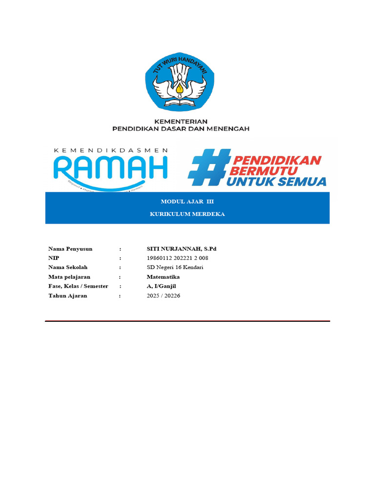 Modul Ajar Matematika Kelas 1 Bab 3 | PDF