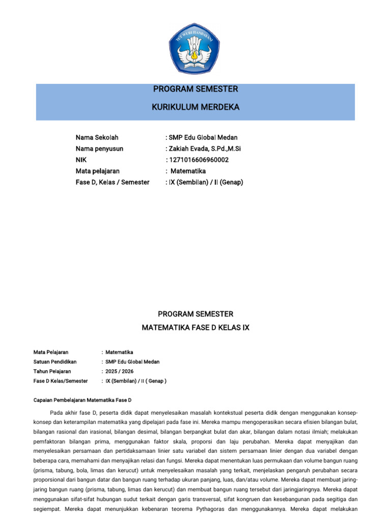 Program Semester Ix - Matematika | PDF