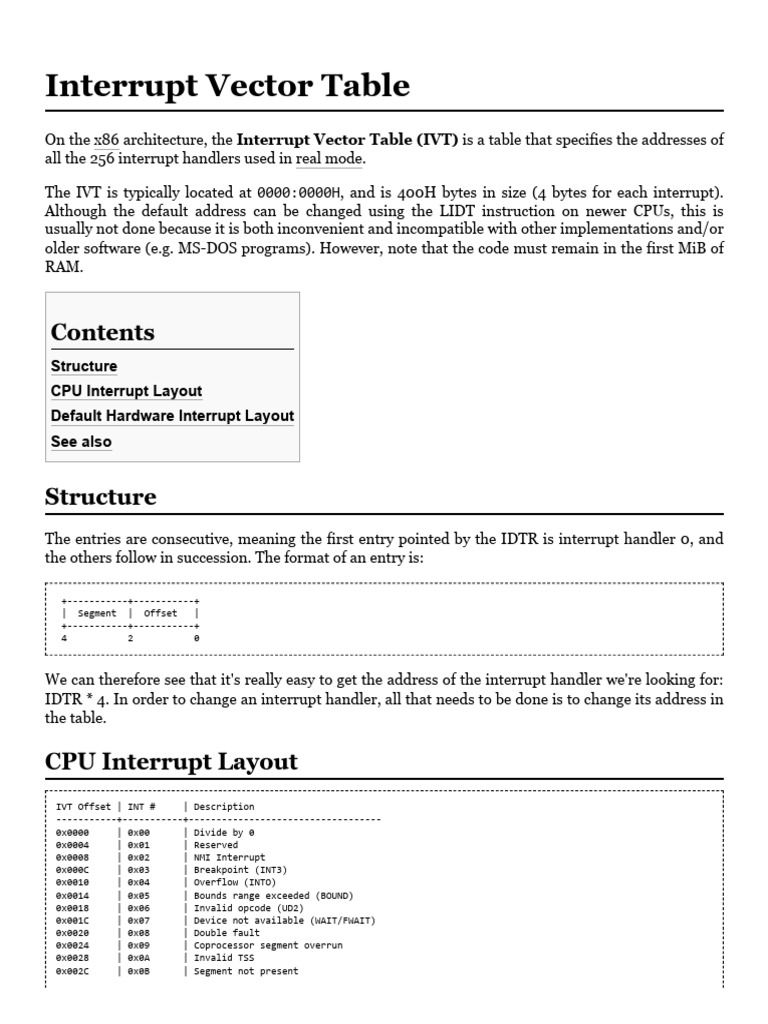 Interrupt Vector Table - OSDev Wiki | PDF | Computer Architecture ...