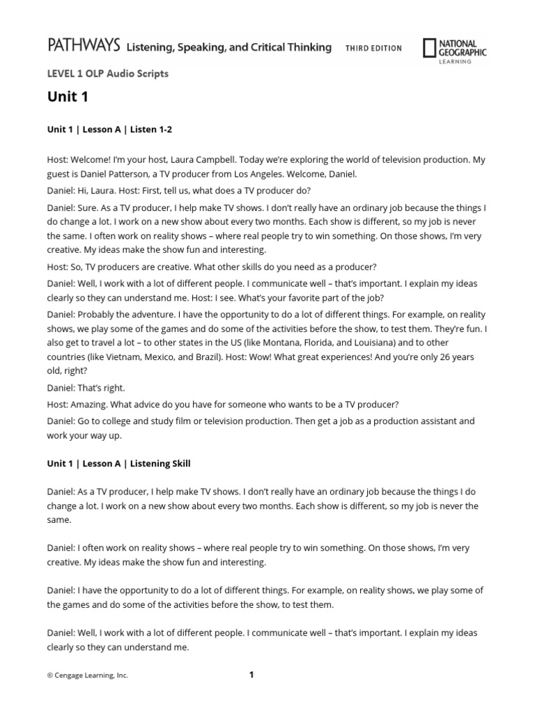 PathwaysLS3e L1 AudioScripts OnlinePractice AllUnits | PDF | Nostalgia ...