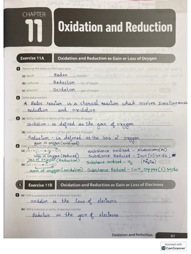 Oxidation Reduction-Workbook Q A | PDF