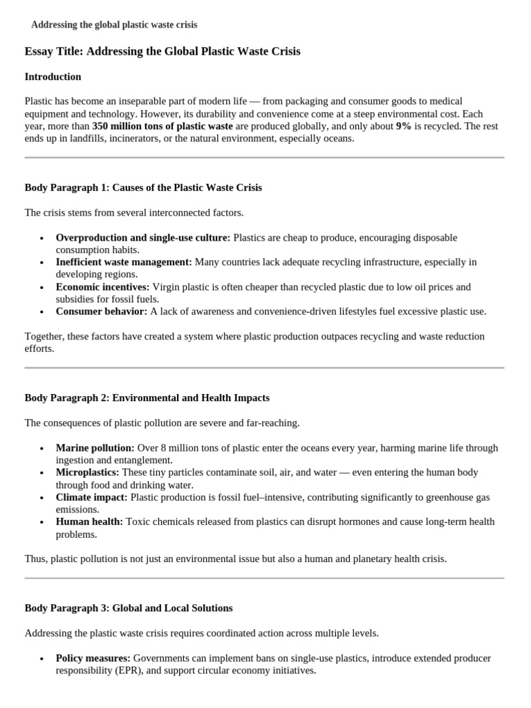 Addressing The Global Plastic Waste Crisis | PDF | Recycling | Plastic