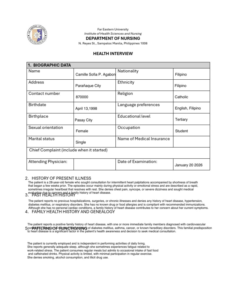 Health History Form | PDF | Cardiovascular Diseases | Heart