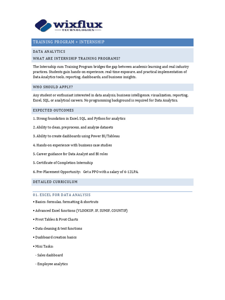 Wixflux Data Analytics Internship Brochure[1] | PDF | Analytics | Data ...