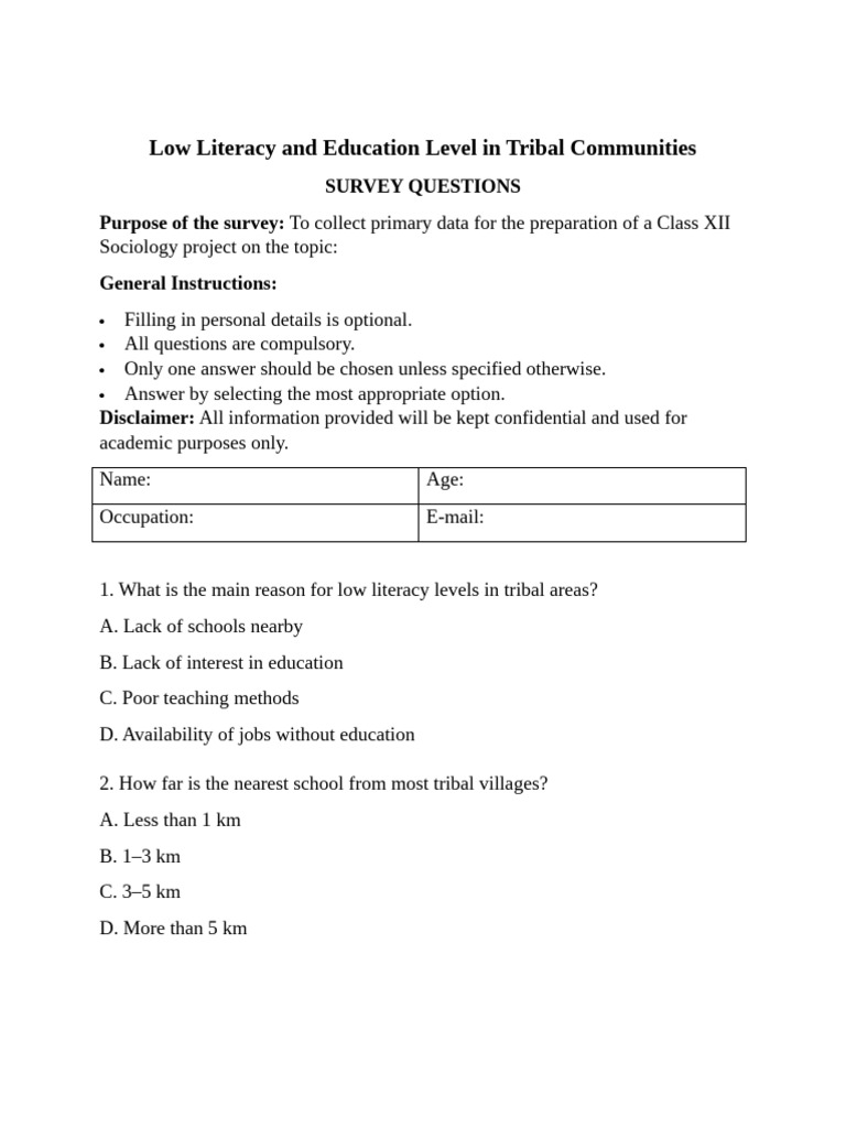 Survey Questions - Format(1) | PDF