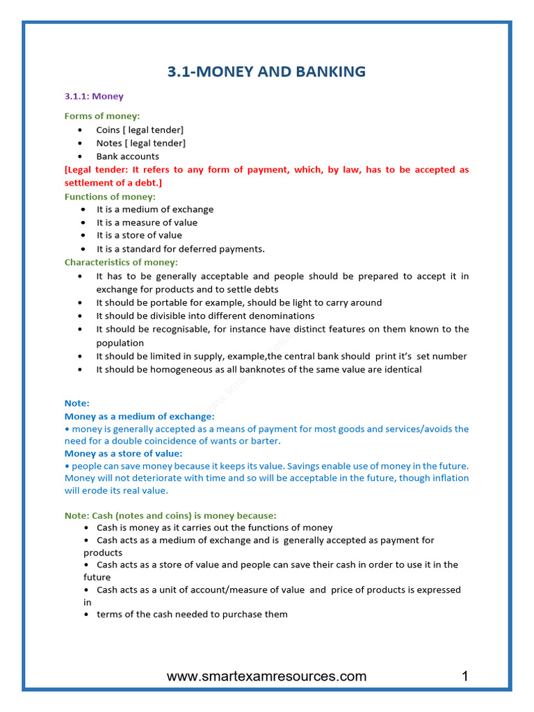 Unit 3 Eco Notes - Copy | PDF | Money | Banks
