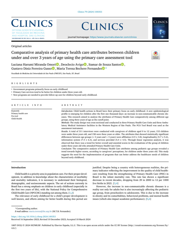 Comparative Analysis of Primary Health Care Attributes Between Children ...