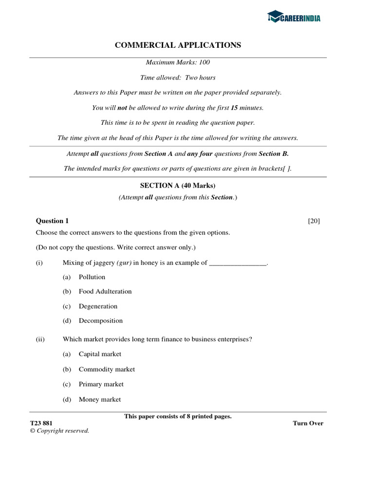 ICSE Commercial Applications Question Paper 2023 | PDF | Advertising ...