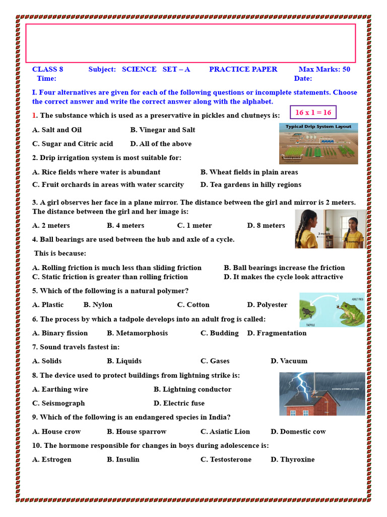 8th Science Practice Paper 2026 | PDF | Neuron | Earth