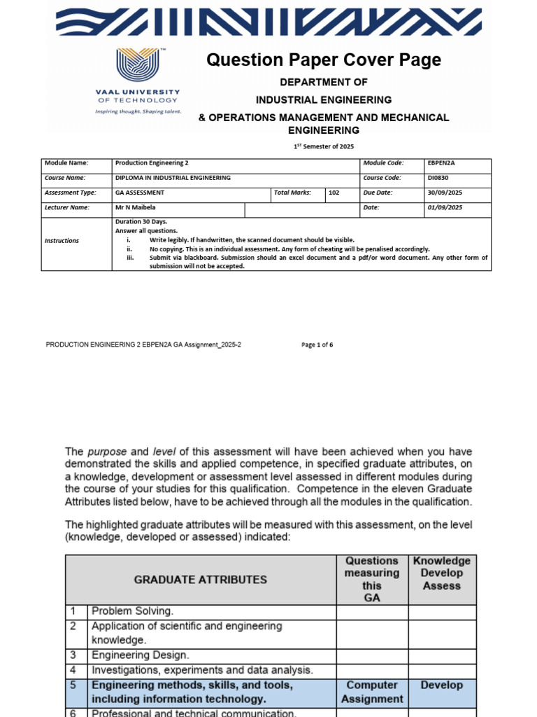 GA Assignment EBPEN2A 2025-2 | PDF | Engineering | Inventory