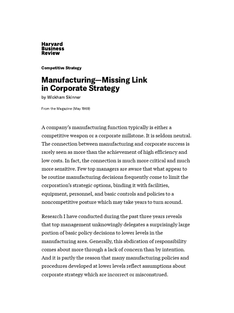 Manufacturing Missing Link in Corporate Strategy | PDF | Strategic ...