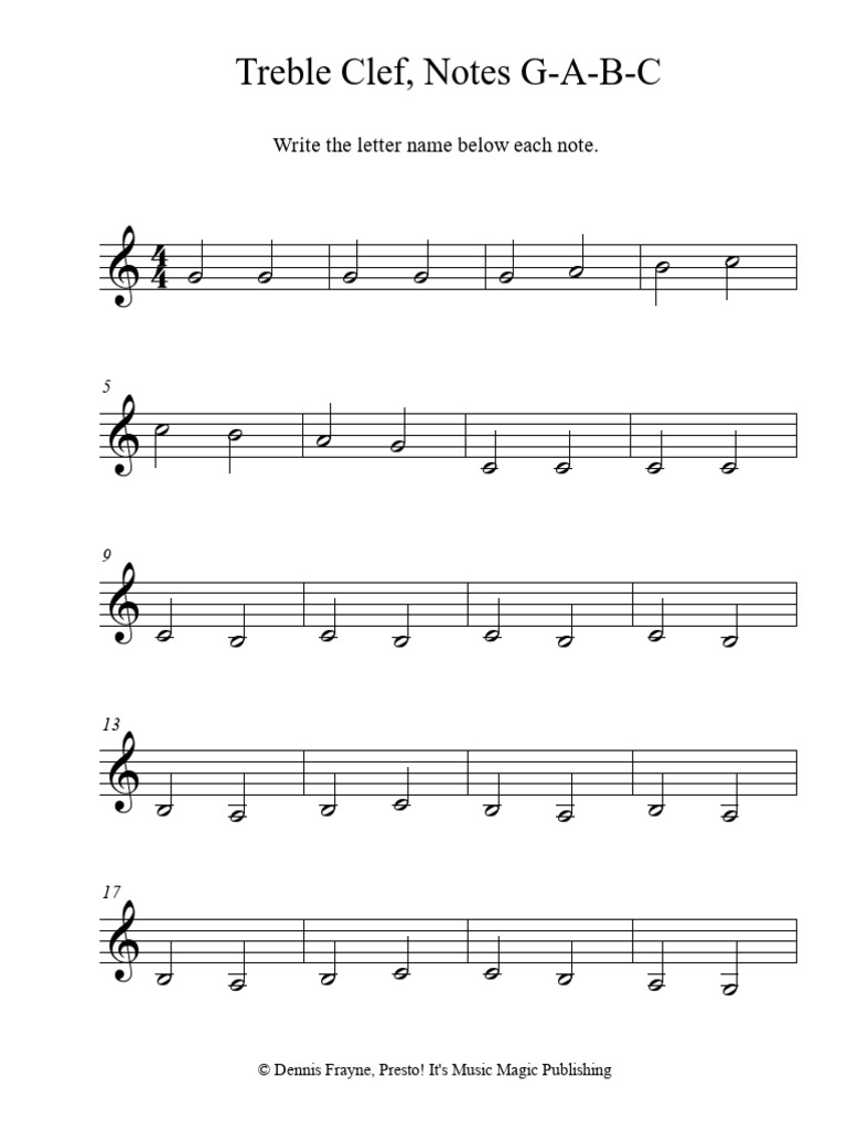Treble+Clef+Note+Naming+Beg+G a B C | PDF