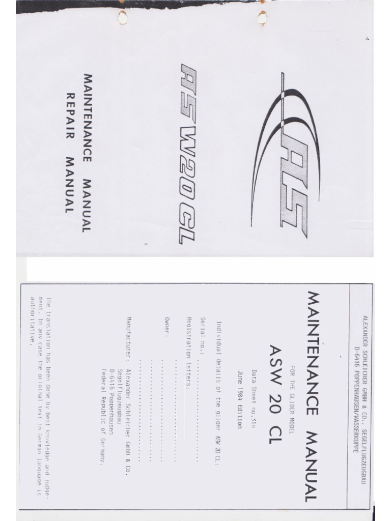 ASW 20 CL Maintenance Manual Part 1 | PDF