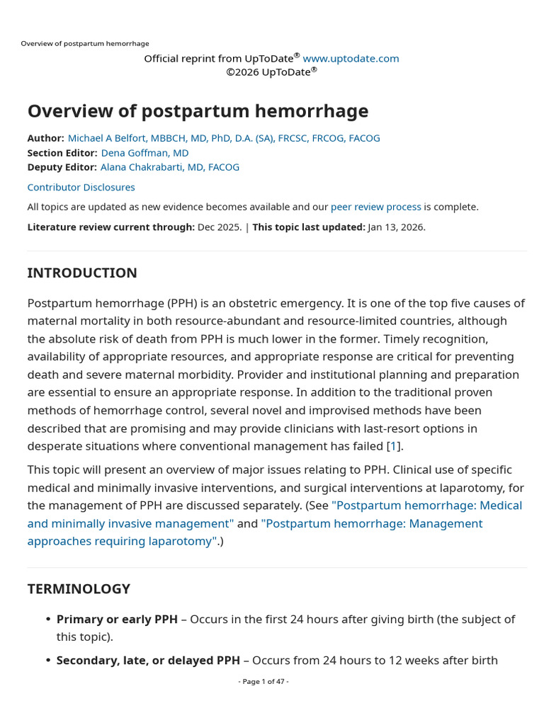 Overview of Postpartum Hemorrhage | PDF | Blood Pressure | Bleeding