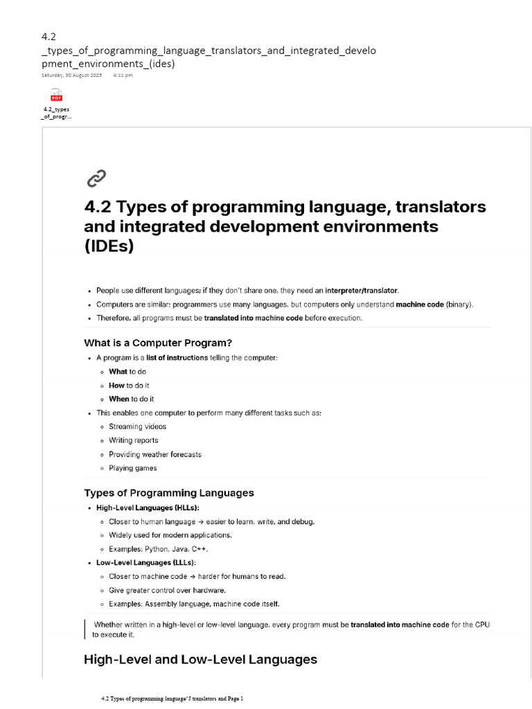 4.2 Types of Programming Language^J Translators And | PDF