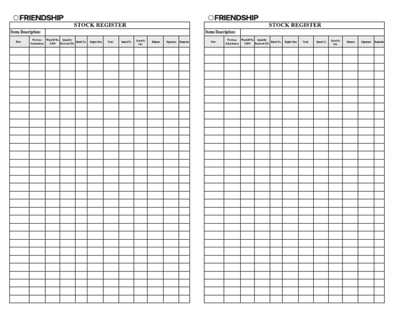 Stock Register - REJWAN | PDF