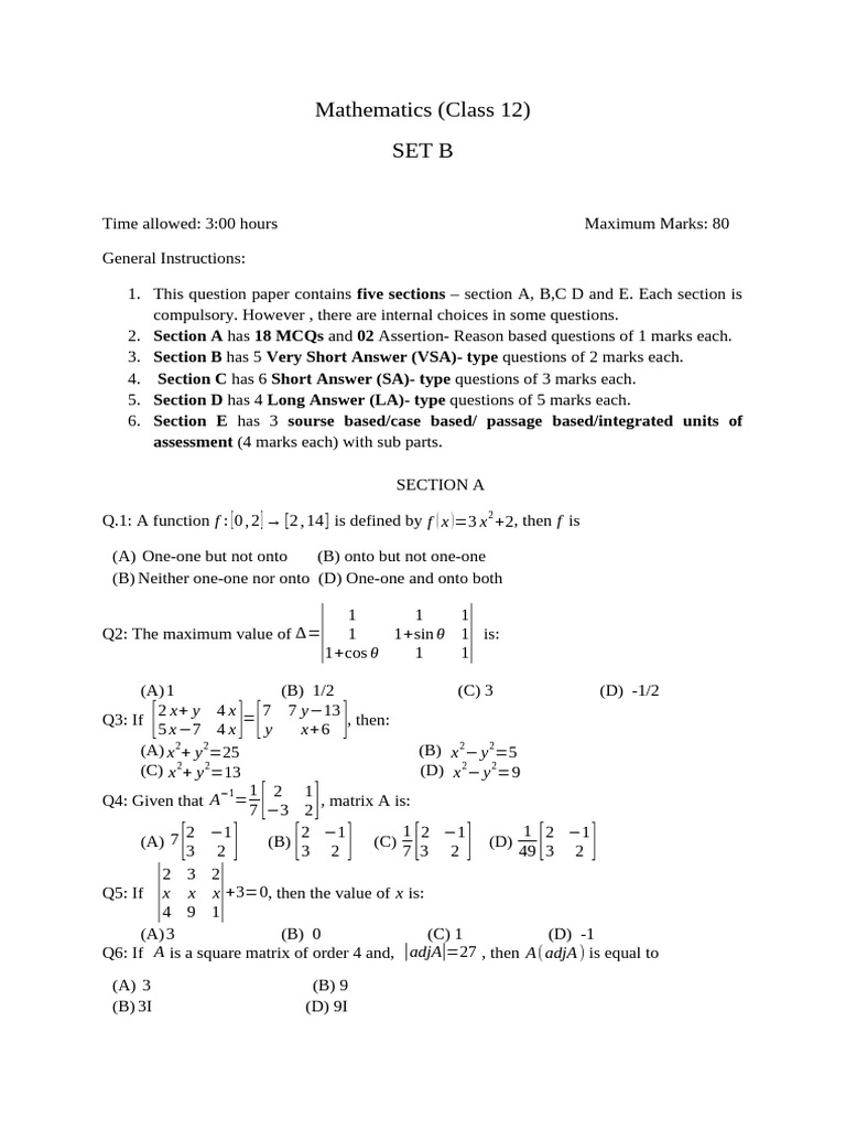 25-26 B Pre Board Maths-1 | PDF | Euclidean Vector | Mathematics