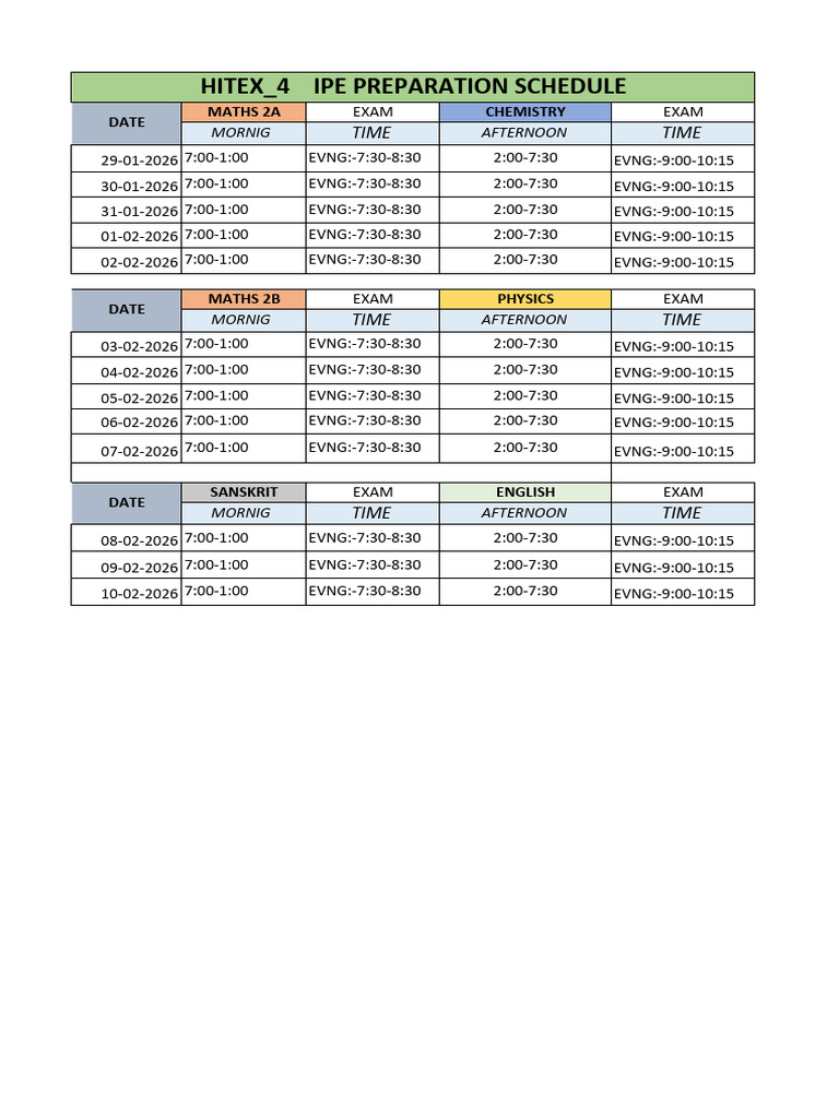 H - 4 Senior Ipe Schedule.. | PDF