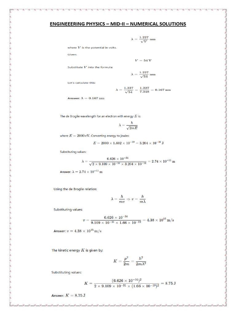 Engineeering Physics Mid-II Numerical Solutions[1] | PDF