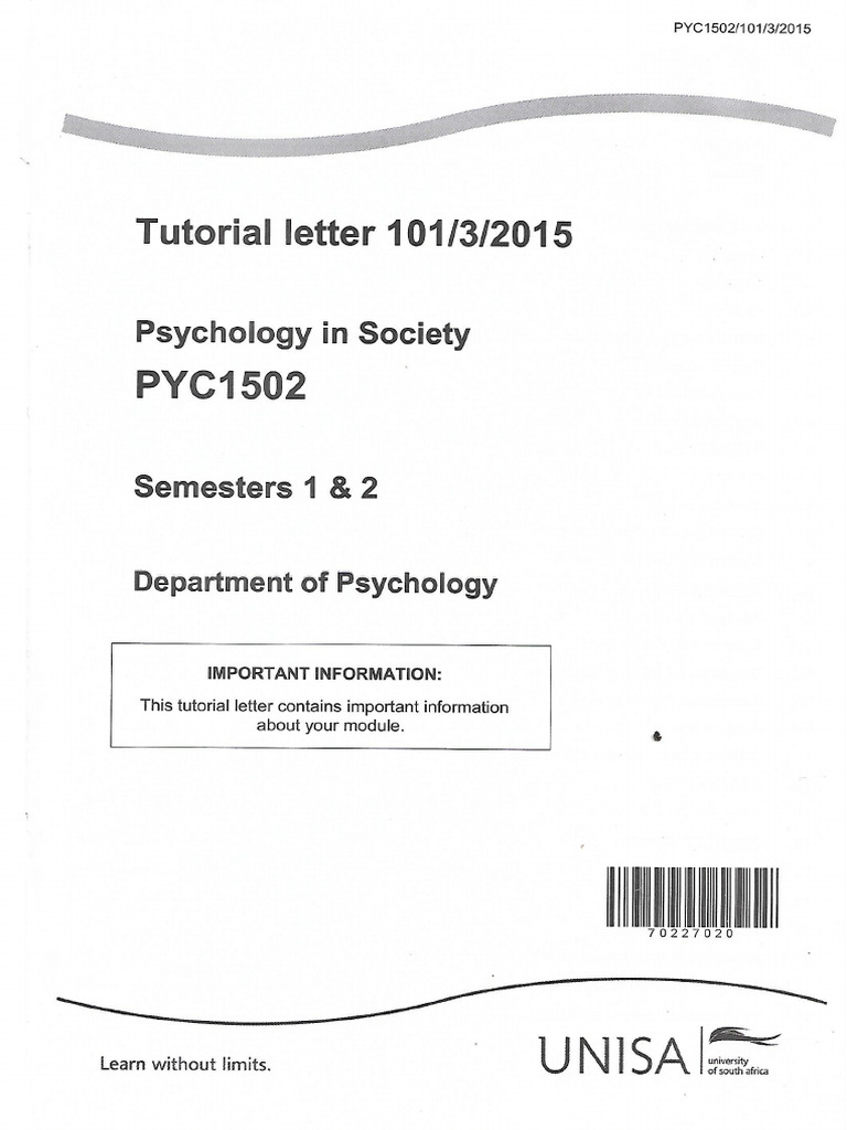 Psychology Pyc1502 Semester 1 and 2 Tut Letter 101 3 2015 | PDF