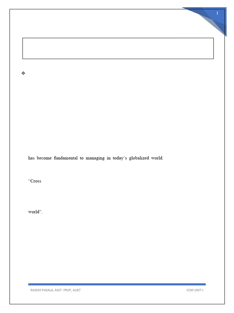 CCM Unit-I | PDF | Organizational Culture | Psychology
