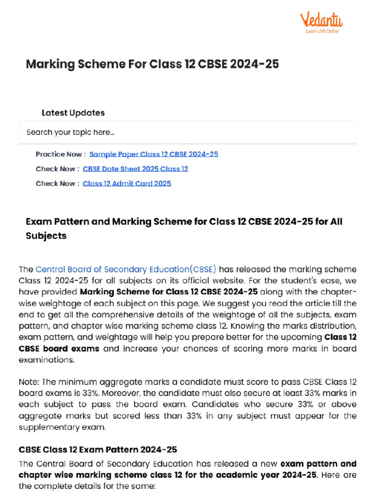Marking Scheme For Class 12 CBSE 2024-25 | PDF