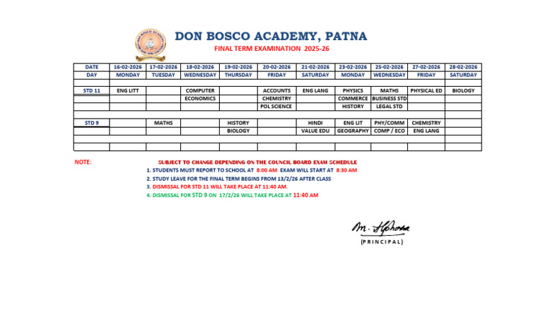REVISED Final Term Exam Routine 2025-26 STD 9-11 | PDF