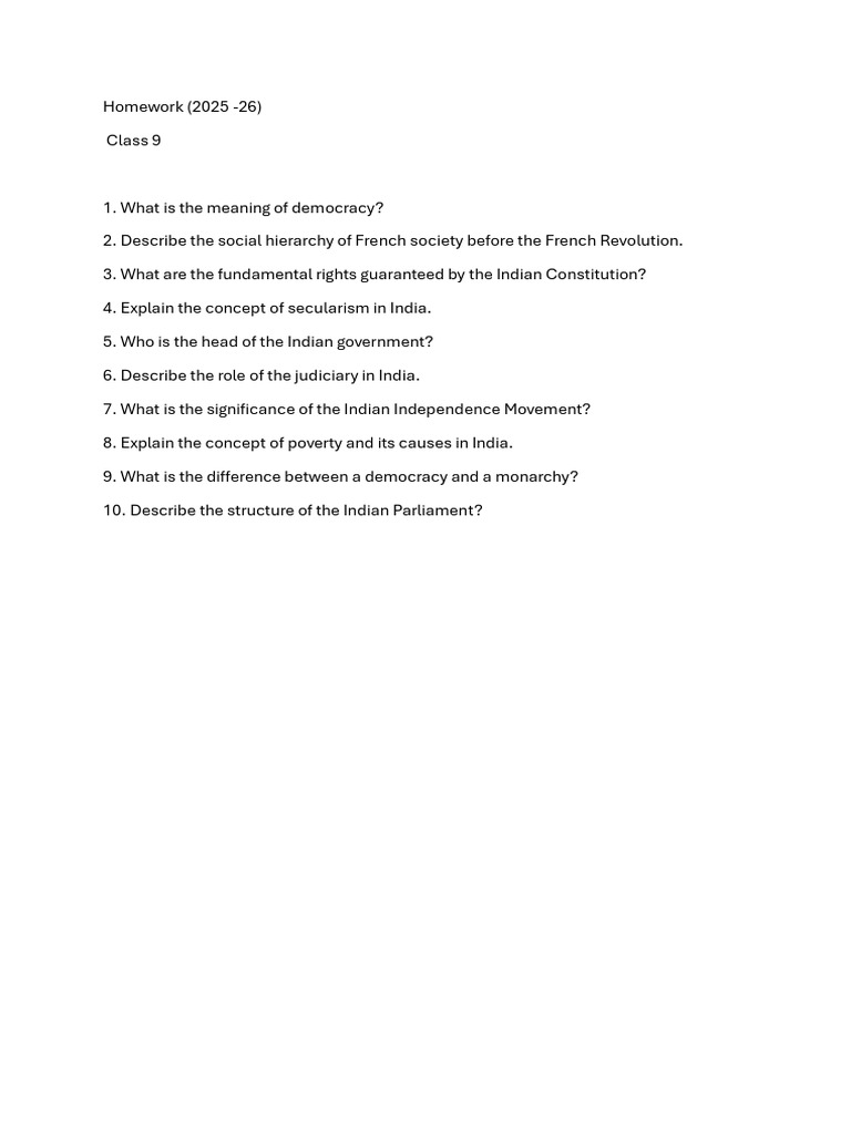 Home Work Class 9 | PDF