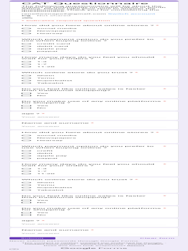 CAT Questionnaire | PDF
