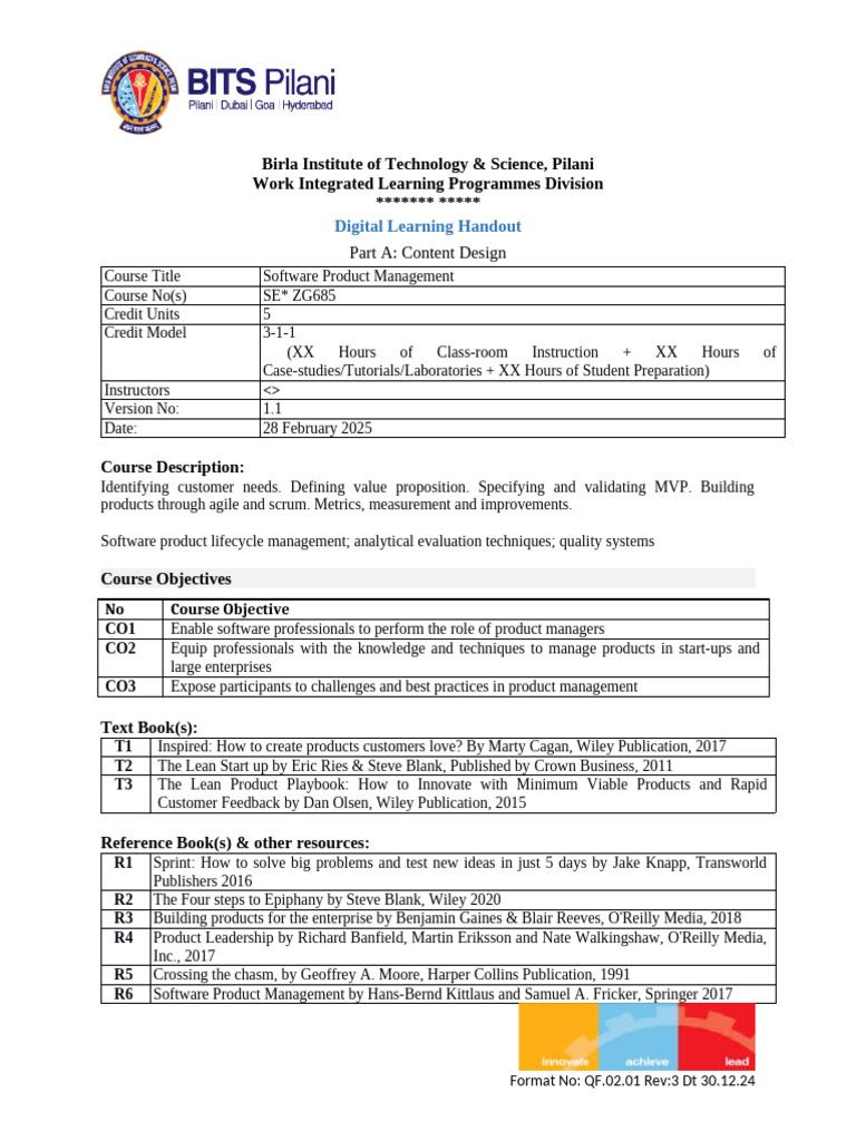 Software Product Management - Course Handout 1.1 | PDF | Lean Startup ...